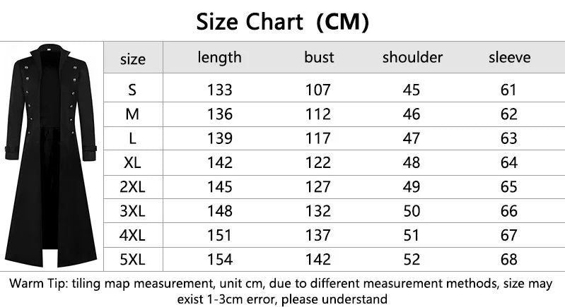 Medieval Men's Pirate Costume Steampunk Vintage Trench Coat Gothic Tuxedo Jacket Victorian Carnival Party Cosplay Jacket Coat