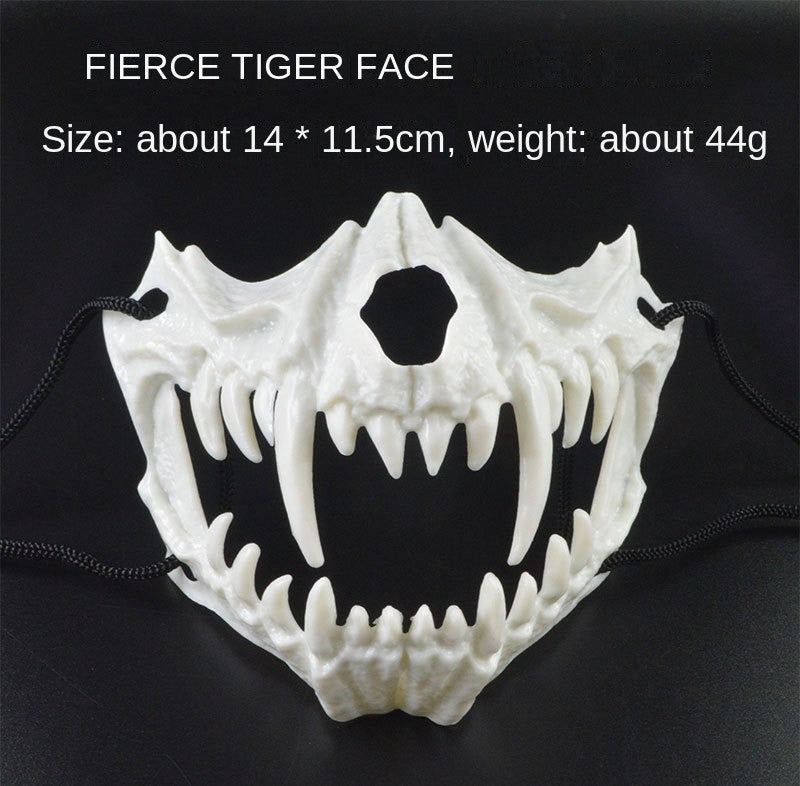 Halloween Mask Half-face Mask Cos Dragon God Fierce Tiger Night Fork Tengu Man Wolf Mask Performance Skull Masks