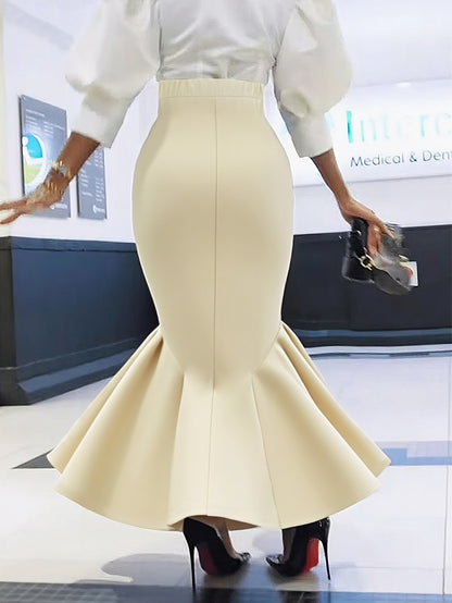 Ele Pure Color Wrap around Midi Skirt for Women Sli Faionable Transoceanic New Arrival A-Line Long Skirt