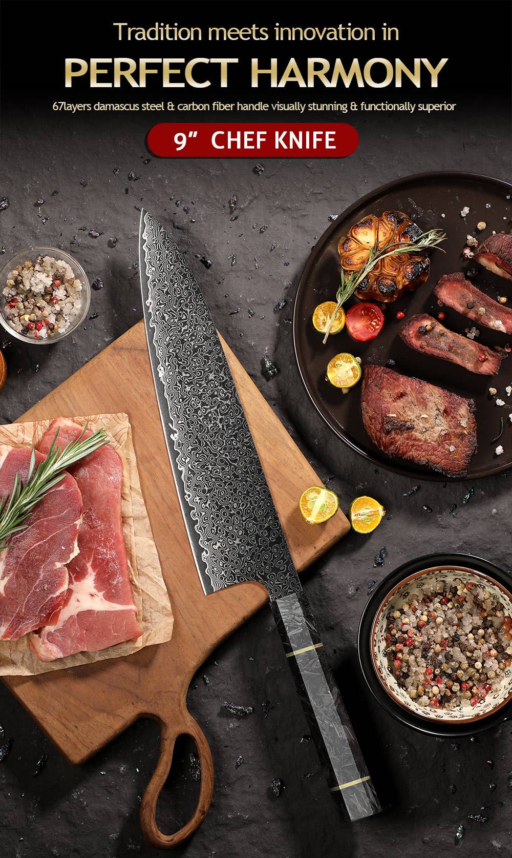 Professional 67-layer Damascus Japanese Kitchen Nakiri Gyuto Chef bread boning Knife Set Home kitchen tool with Carbon Fiber HD
