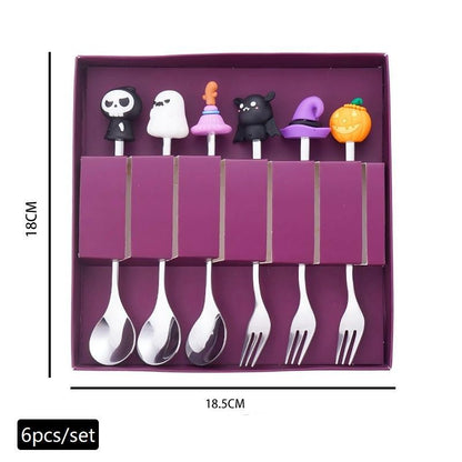 Conjunto de Talheres de Aço Inoxidável Halloween - Colher de Café Colher de Sobremesa Garfo de Fruta - Acessórios de Festa Temática