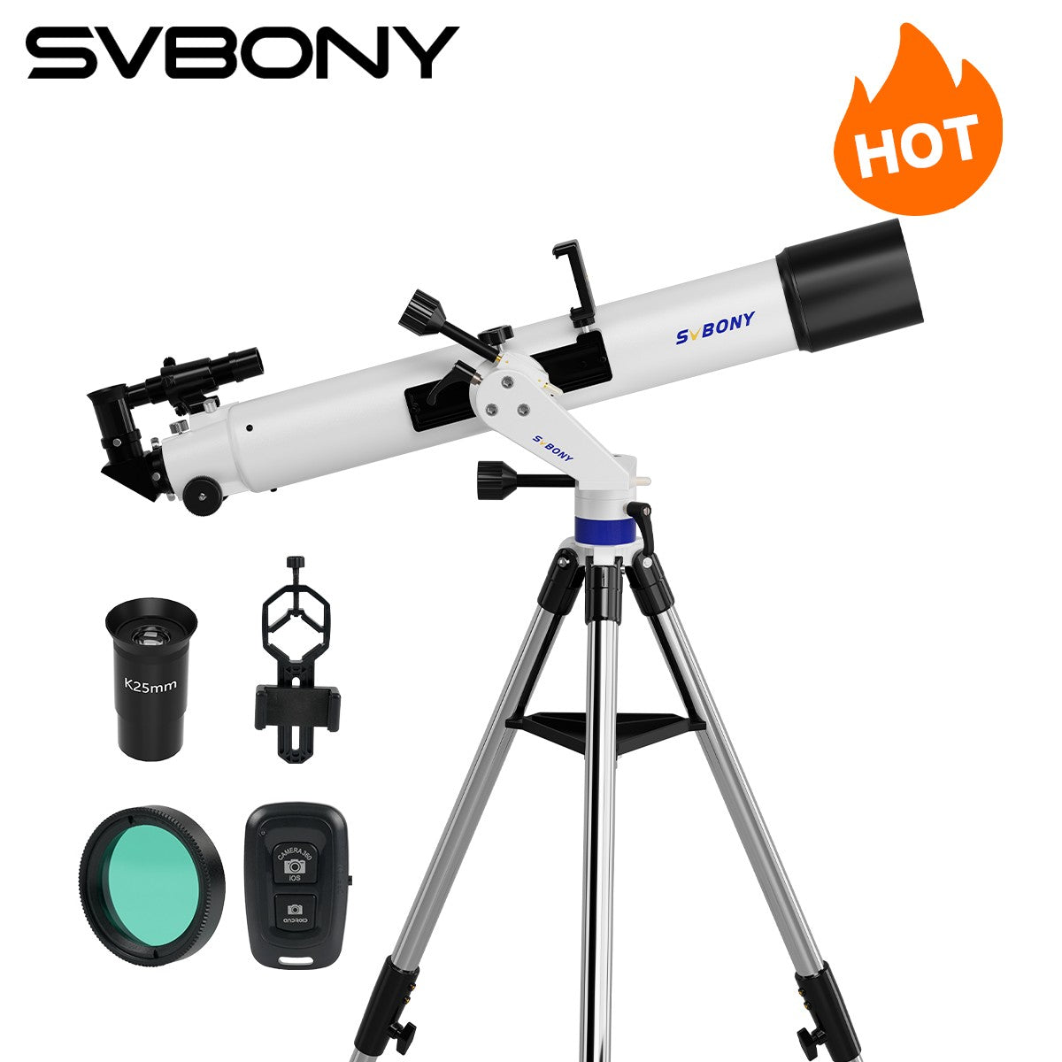 Telescópio Refrator de Astronomia Svbony SV520 90mm para Adultos e Iniciantes Profissionais Observação da Lua Fotografia