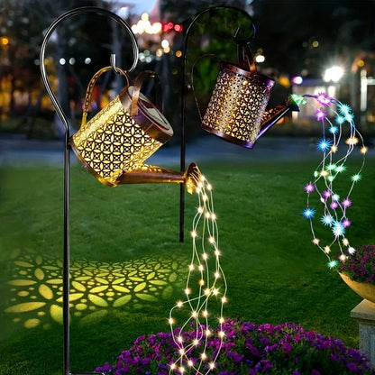 Metal Lantern Solar Watering Can Light - Outdoor Waterproof Shower Lights for Garden Decorations LED Fairy Art Decorative Lights