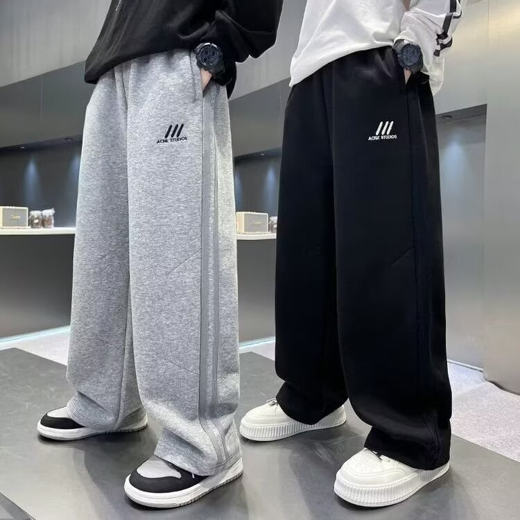 Autumn Boys Causal Pants Kids Loose Cotton Sports Pants 110-170 Black Grey Soft Trousers for Children Spring Kids Clothing 2025