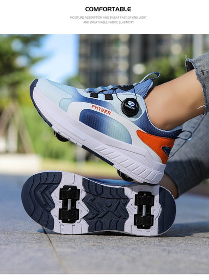 Kids Two Wheels Roller Skating Shoes With Light Magic Stick Walking Shoes Detachable Wheels Roller Skate Shoes For Teenagers