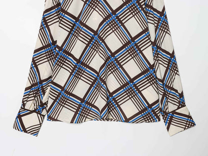 ZERAINS 2025 autumn new women's clothing loose casual temperament simple long sleeved plaid high neck shirt