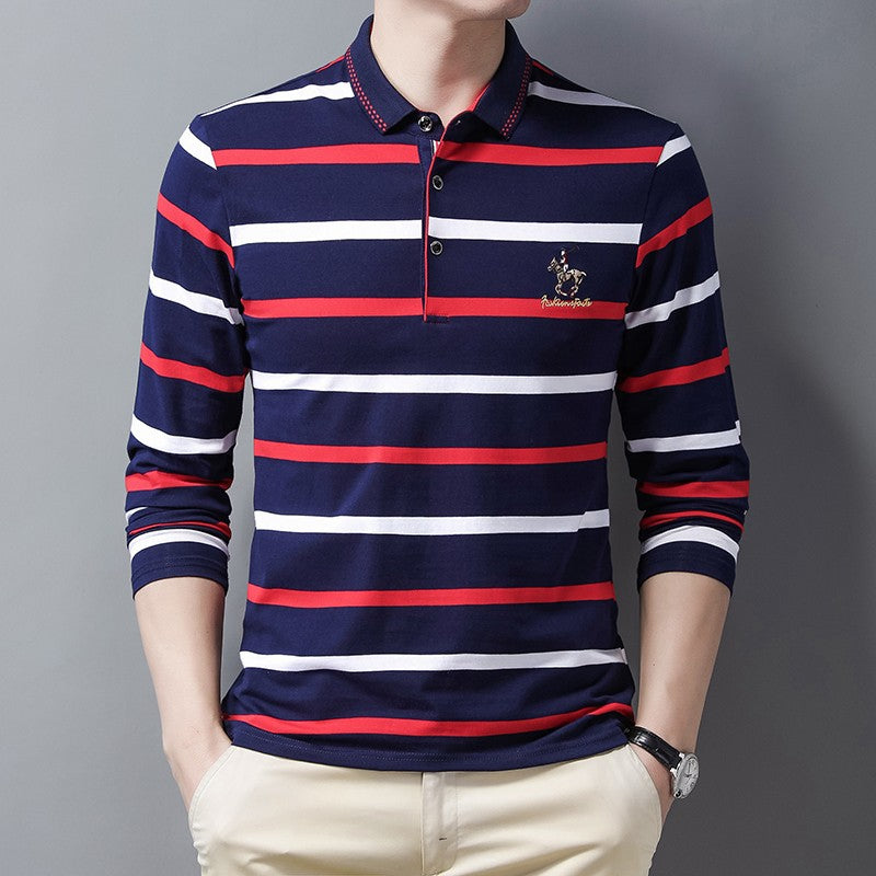 Men Polo Shirt Cotton Embroidery Long Sleeve Spring Stripe Polo Shirt Men Autumn Casual Fashion Polo Shirt Business T-shirts Men