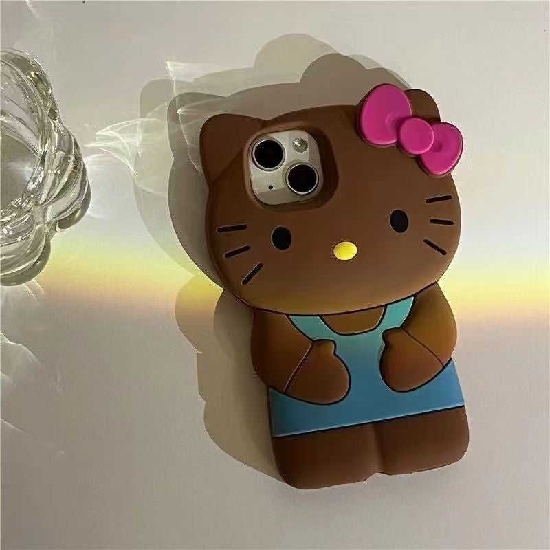 Capa de Silicone 3D Gato com Laço para iPhone 17 Pro Max 16 15 14 Plus 13 Mini 12 11 7 8 4 4S 5 5S X XR SE
