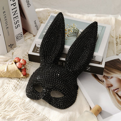 Full Diamond Animal Party Makeup Ball Shining Rabbit Mask for women Drama Performance Animal Costume Shooting Props, Halloween