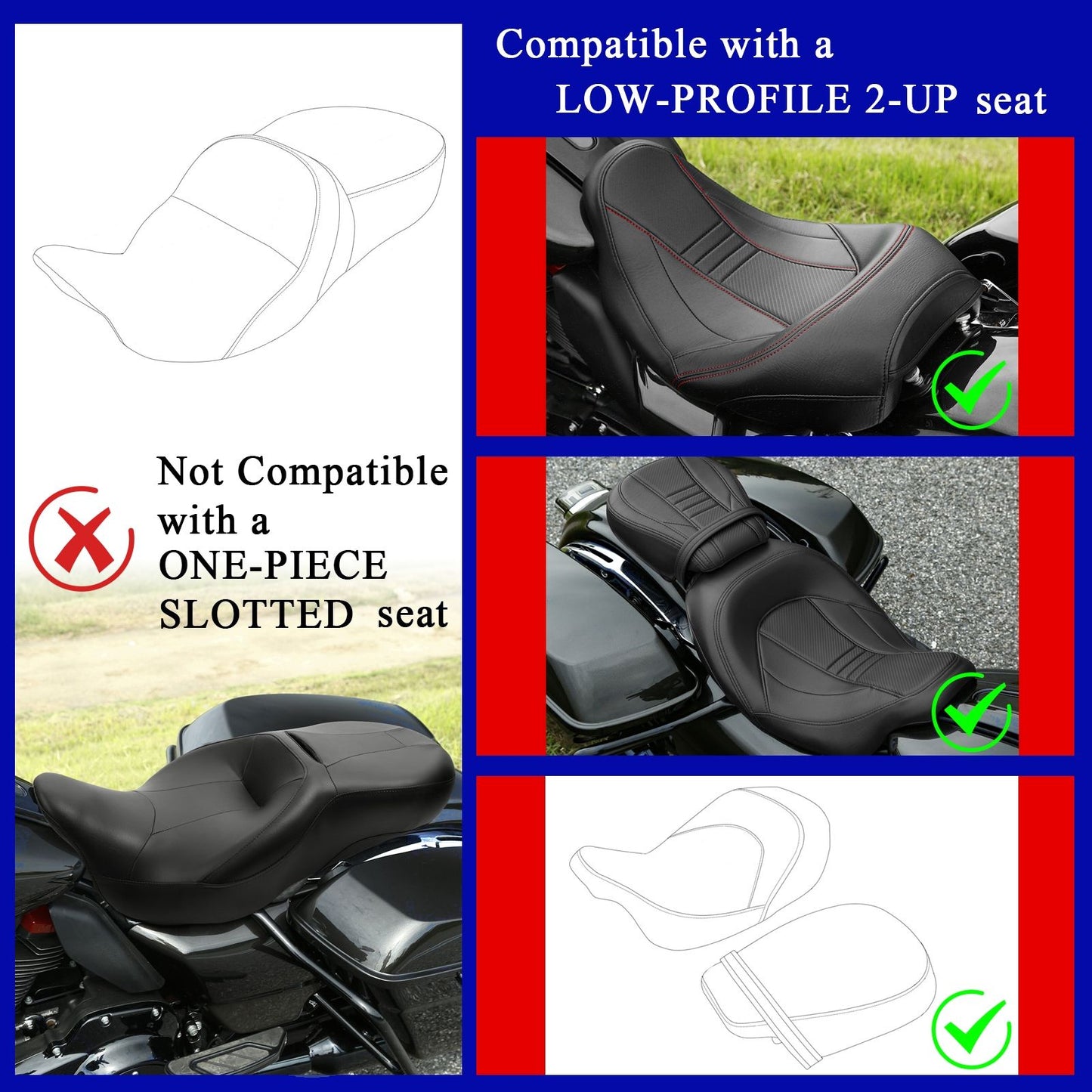 2009-2023 Almofada de Encosto Traseiro do Piloto Dianteiro para Motocicletas Harley Davidson Touring Ultra Limited Road King FLHR Electra Glide FLHX