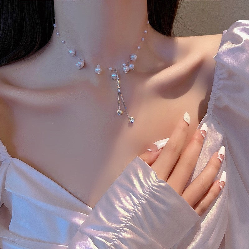 Colares com Pingente em Forma de Coração e Asas de Anjo Cor Prata Zircônia Cúbica 5A Estilo Minimalista Corrente na Clavícula Joias Femininas e para Meninas
