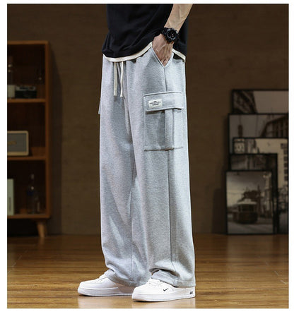 2024 New in Wide Leg Pants Men Autumn Straight Elastic Waist Baggy Cargo Trouser Male Relaxed Streetwear Sweatpant Plus Size Big