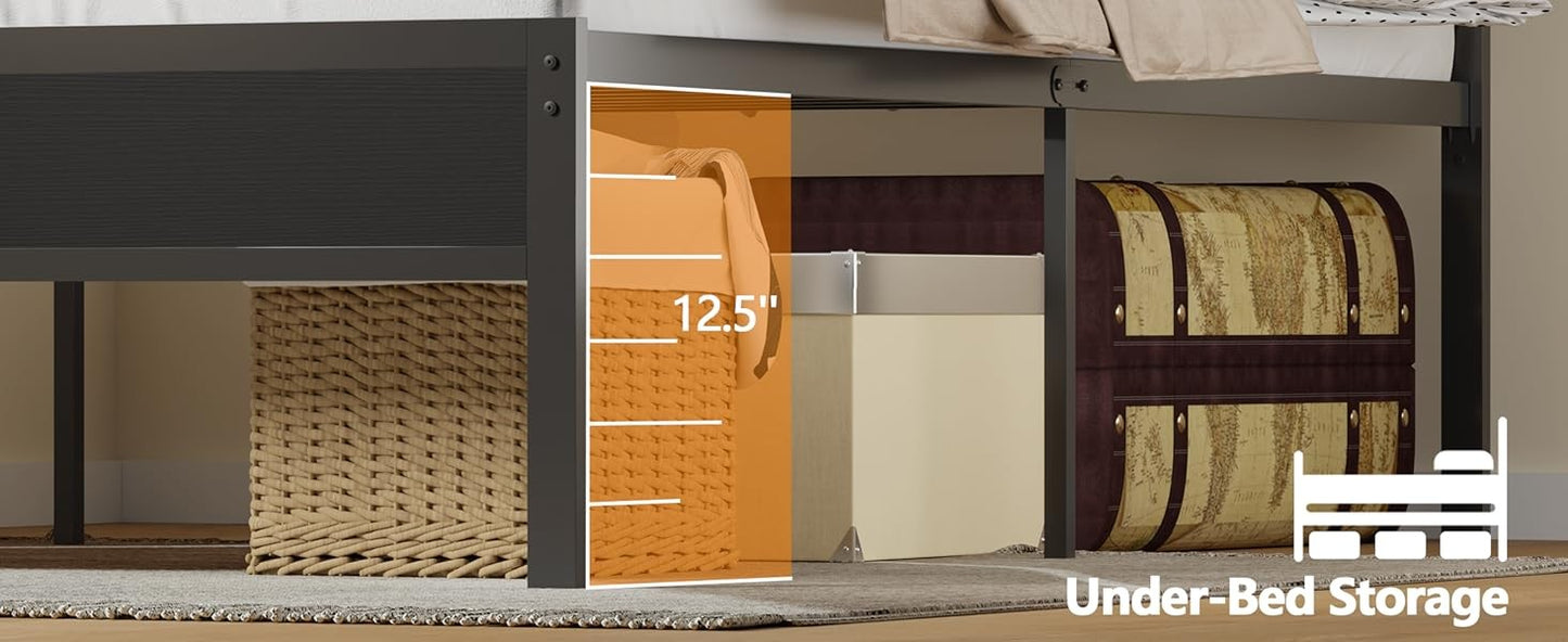 Sleek Full Size Bed Frame with Glowing LED Lights & USB Charging Station | Modern Storage Headboard