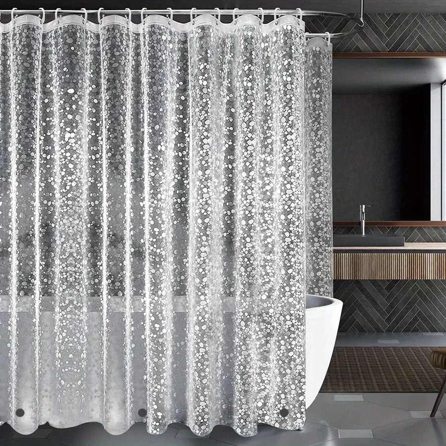 1 Cortina de Chuveiro Impermeável Padrão Seixo Transparente Forro de Cortina de Chuveiro com Ímãs Inferiores Cortina de Banho de Plástico para Banheiro