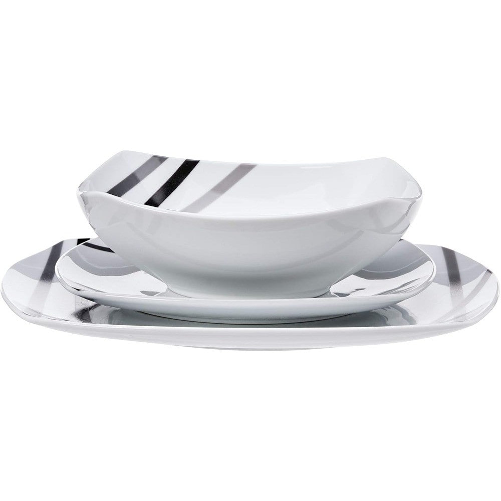 Amazon Basics 18 Piece Kitchen Dinnerware Set - Square Plates, Bowls, Service for 6 - Modern Beams
