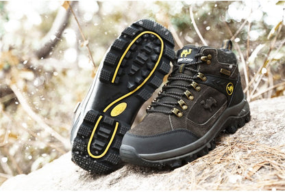 Classic Men Winter Boots Genuine Leather Sneakers For Man Fur Plush Snow Shoes Warm Outdoor Ankle Boots Outdoor Hiking Footwear