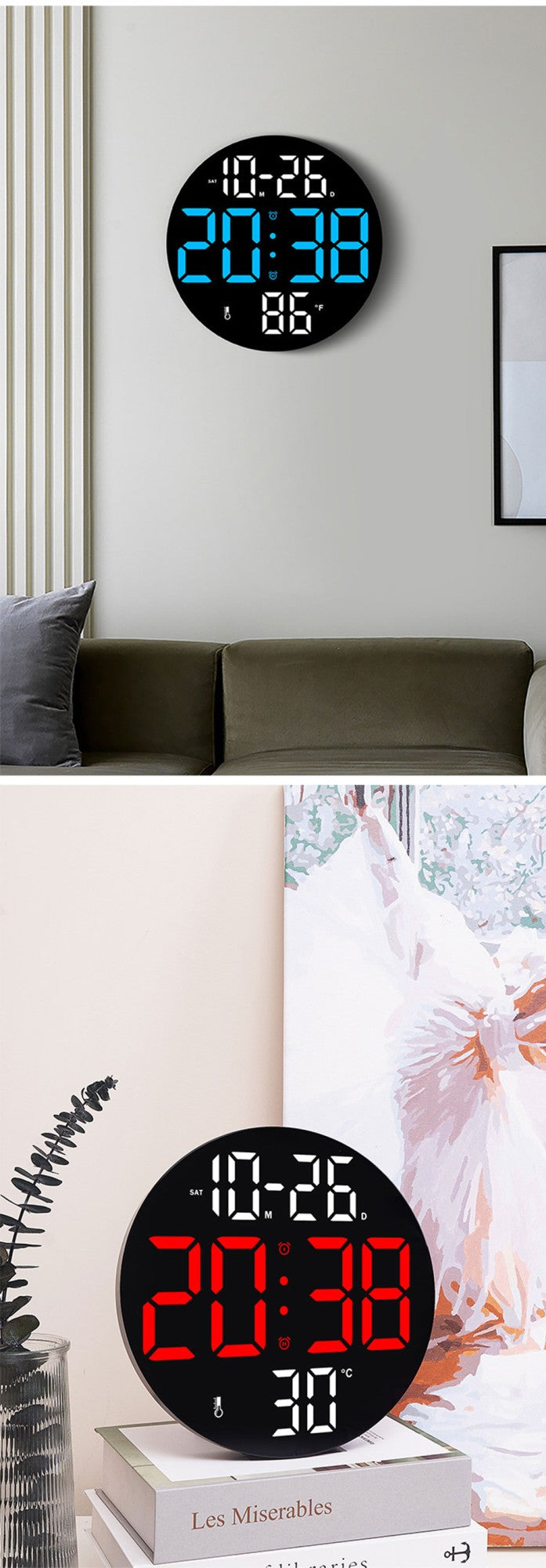 10inch LED Large Digital Wall Clock with Dual Alarms Calendar and Temperature Display Brightness Adjustable Countdown Home Clock