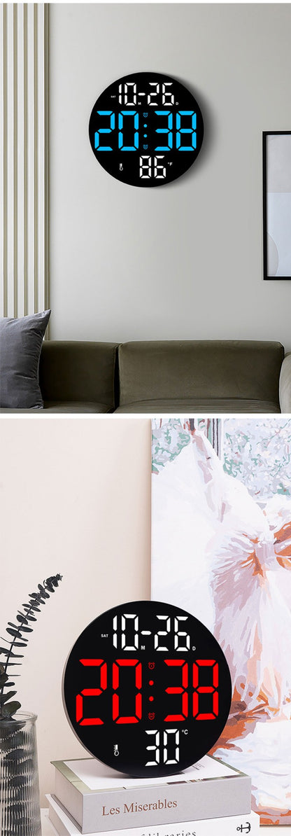 10inch LED Large Digital Wall Clock with Dual Alarms Calendar and Temperature Display Brightness Adjustable Countdown Home Clock