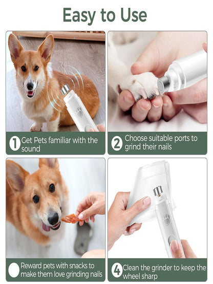Lixador Elétrico de Unhas para Cães Cortador de Unhas Pet Recarregável USB Aparador de Unhas Pet Indolor com Roda Polidora para Animais de Estimação Pequenos/Grandes