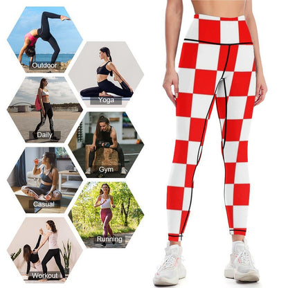 Red and White Checkered Leggings sport set active wear Women's fitness sportswear gym Womens Leggings