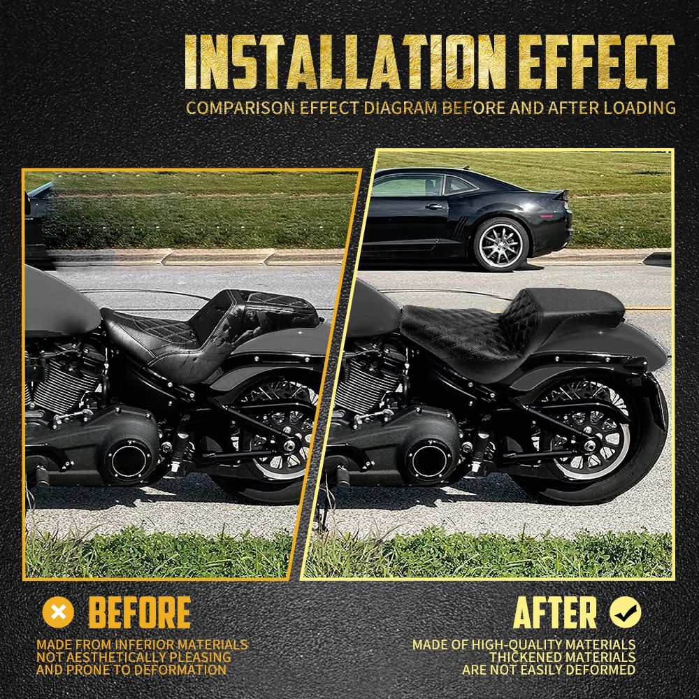 Assento Dianteiro Traseiro de Couro Preto Para Piloto e Passageiro de Moto Harley Softail Street Bob FXBB 2018-2024 2025