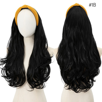Peruca de Cabelo Sintético Longo Ondulado com Faixa Feminina Ombré Castanho Preto Loiro Cosplay Natural Resistente ao Calor Meia Peruca para Mulheres