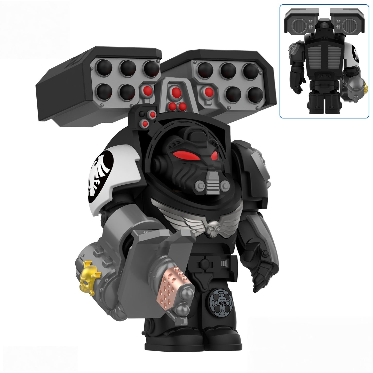 Medieval Knights War 10cm Poseable Collectible 40K Figure - Blue-Gold Armor Skull Face Design