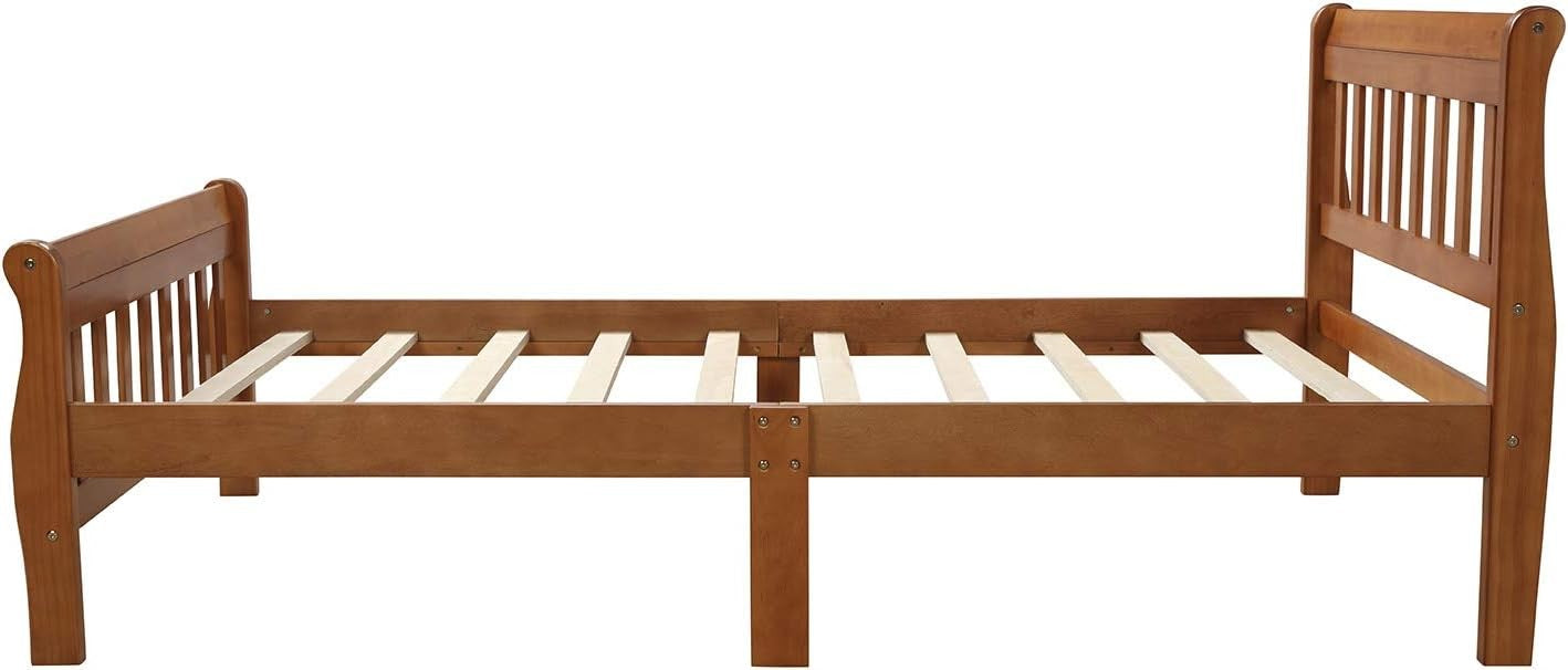 Cama de Trenó Moderna de Madeira Solteiro para Crianças, Estrutura de Cama Plataforma Solteiro com Cabeceira e Peseira, Suporte de Estrado de Madeira, Não Precisa de Box