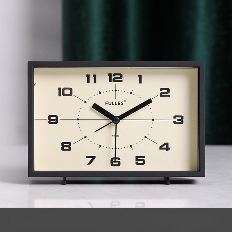 1PC Retro Small Alarm Clock Desktop Ornament Elderly Silent Square Living Room Table Clock Desktop Home Decoration