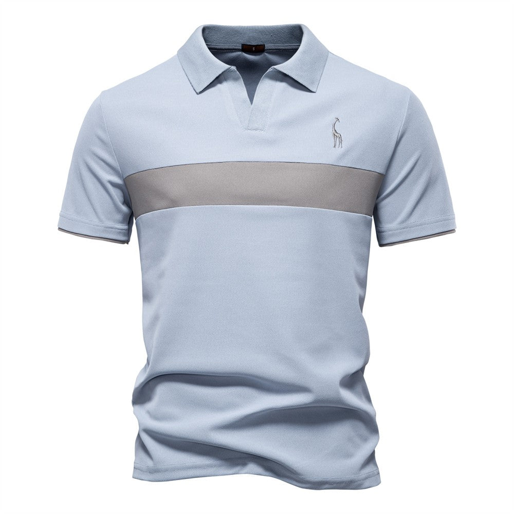 AIOPESON Men's Summer V-Neck Striped Polo Shirt Breathable Slim Fit Polo Shirts for Men Lightweight Casual Athletic Polo