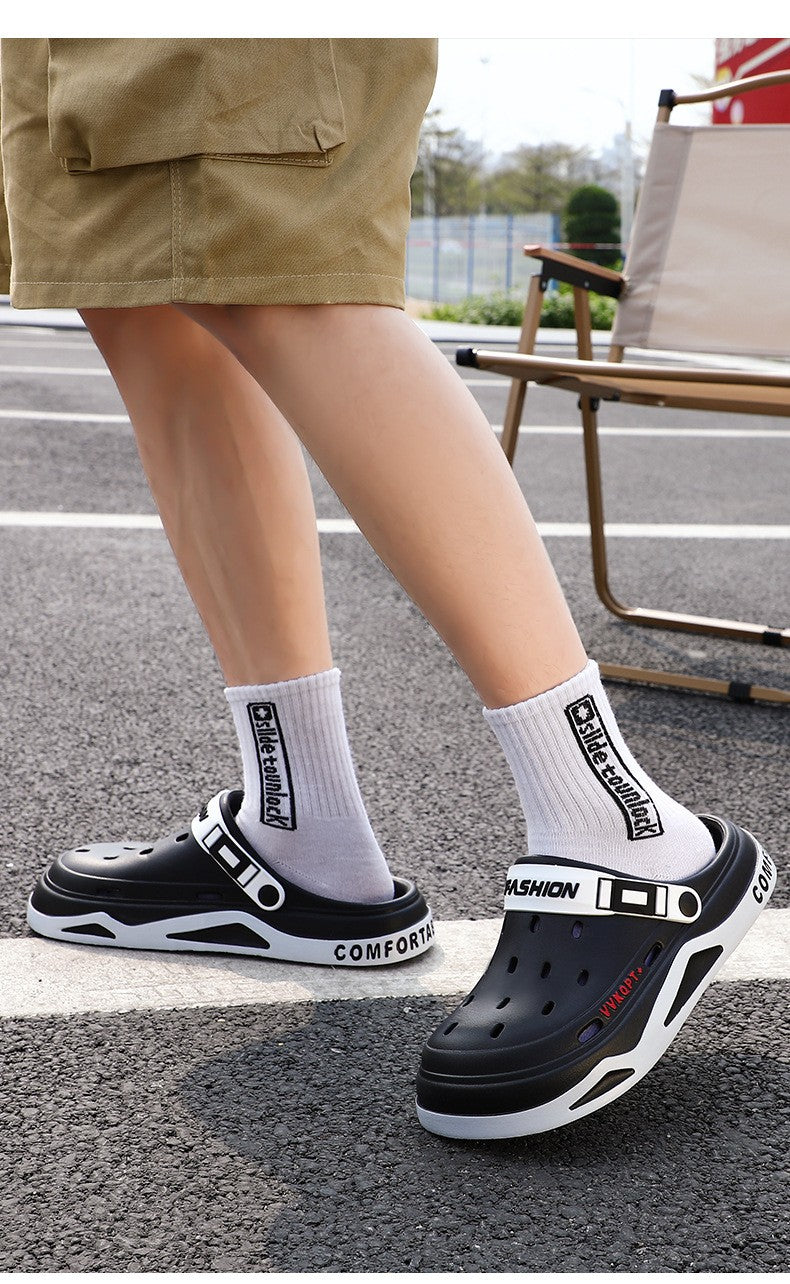 Summer Hole Shoes Men Wear Casual Fashion Non-slip Portable Sports Sandals Beach Step on Toe Breathable Slippers for Men Outdoor