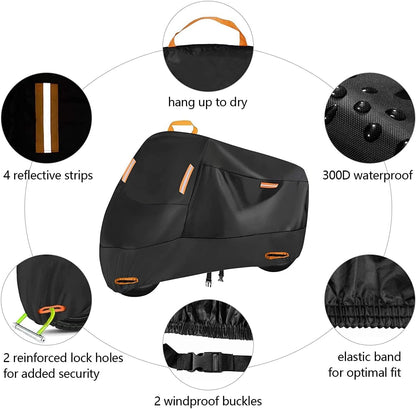 Capa de Moto Impermeável para Todas as Estações, à Prova de Poeira, Proteção UV, Uso Externo e Interno, Scooter, Tecido 210D Resistente ao Desgaste, Capa para Motocicleta