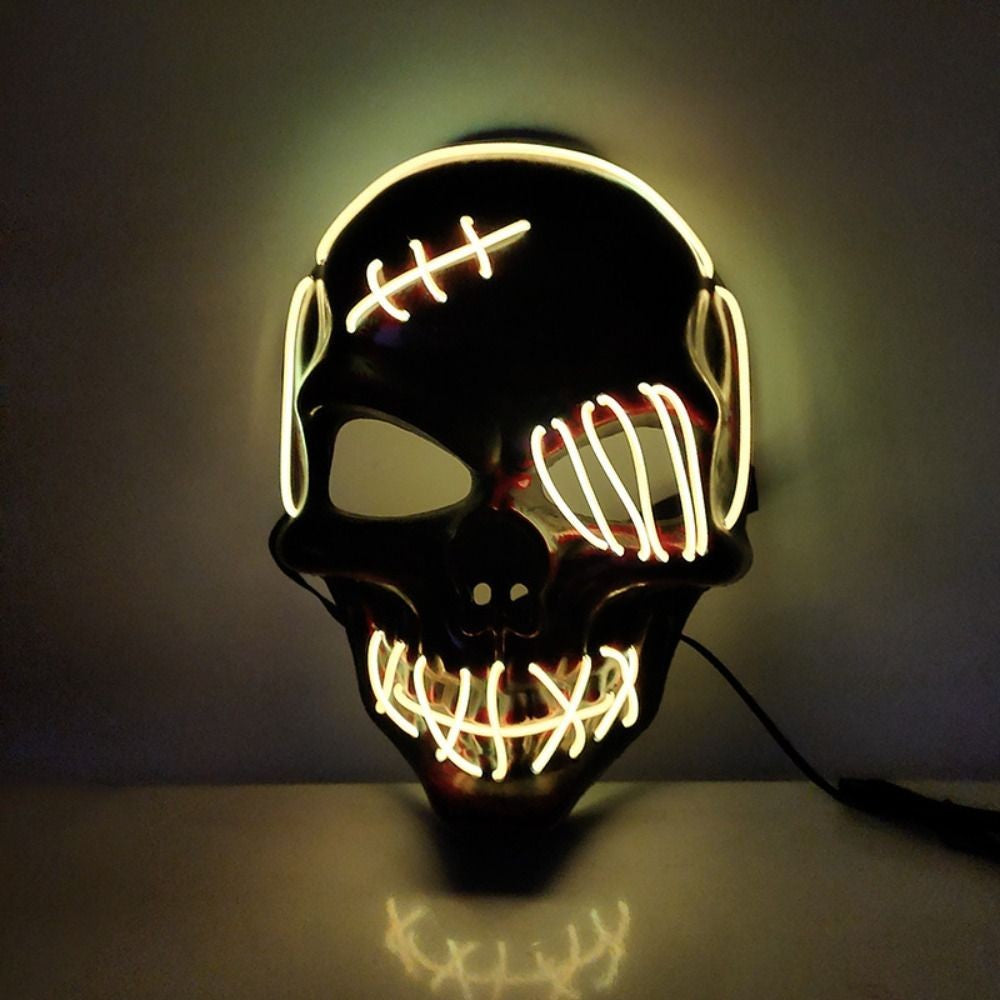Gothic Halloween Skull Glowing Mask PP Cold Light Full Face Mask Headwear Eye Mask Costume Props Show