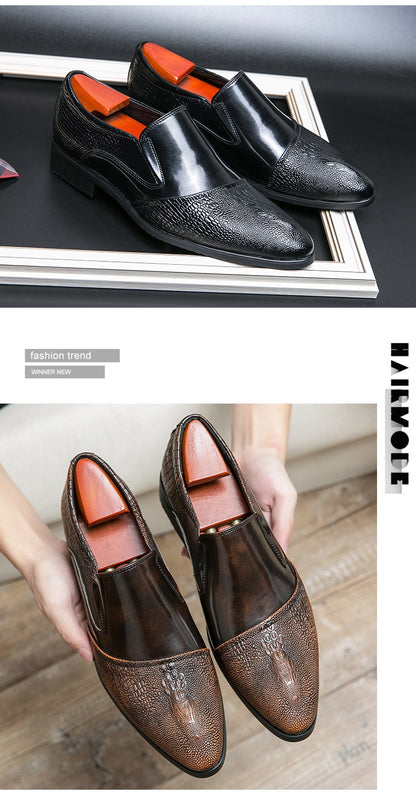 Luxury Crocodile Pattern Men Business Loafers Big Size Fashion Leather Comfortable Designer Wedding Social Formal Platform Shoes