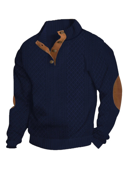 Men's European Size Jacquard Stand-Collar Long-Sleeve Hoodie - Outdoor Casual Knitwear