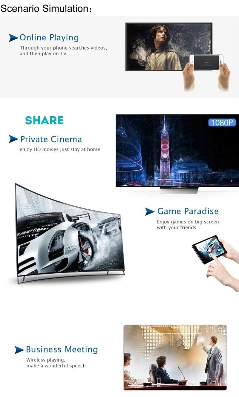 Wireless WiFi Display Adapter HDMI-compatible TV Stick Receiver Miracast Airplay Screen Mirroring for IOS Andriod Phone PC To TV