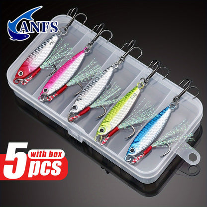 ANFS 5 pçs 10g Conjunto de Iscas Artificiais de Metal Jig - Iscas Artificiais de Baixo, Isca de Jigging para Pesca em Água Doce e Salgada