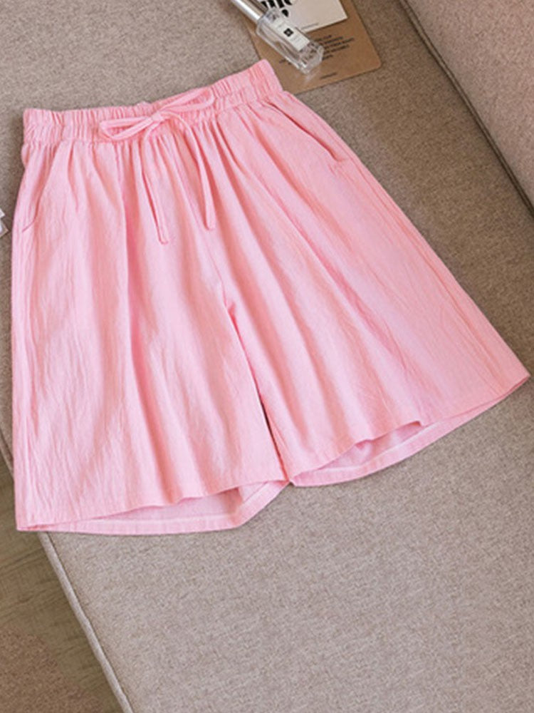 Women shorts Summer Casual Solid Cotton Linen shorts high waist loose shorts for girls Soft Cool female shorts M-3XL