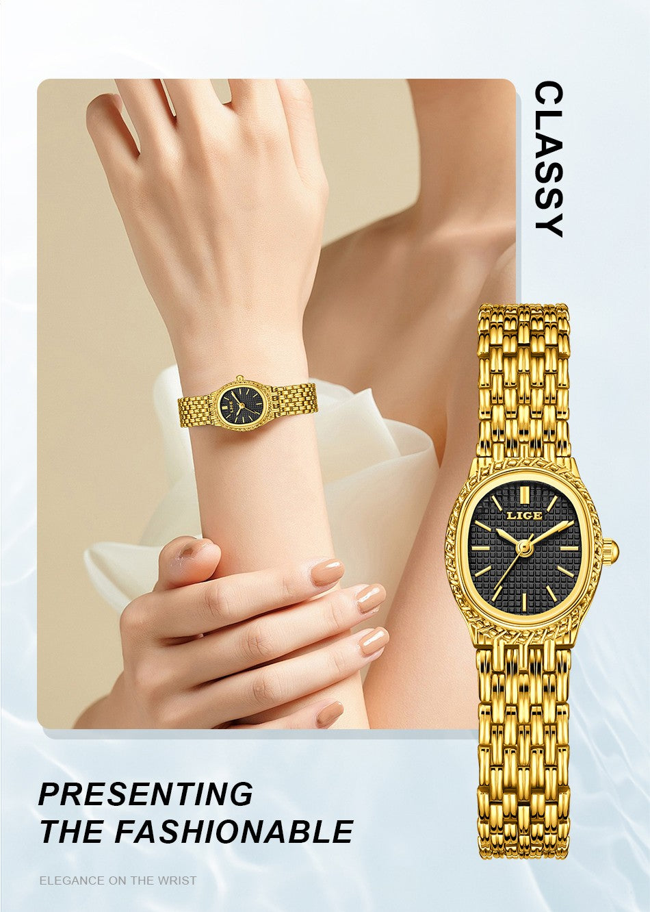 LIGE Golden Women Wristwatch Small Dial Ladies Gold Watch Bracelet Jewelry Quartz Lady Watch Compact Stylish Luxury Women Watch