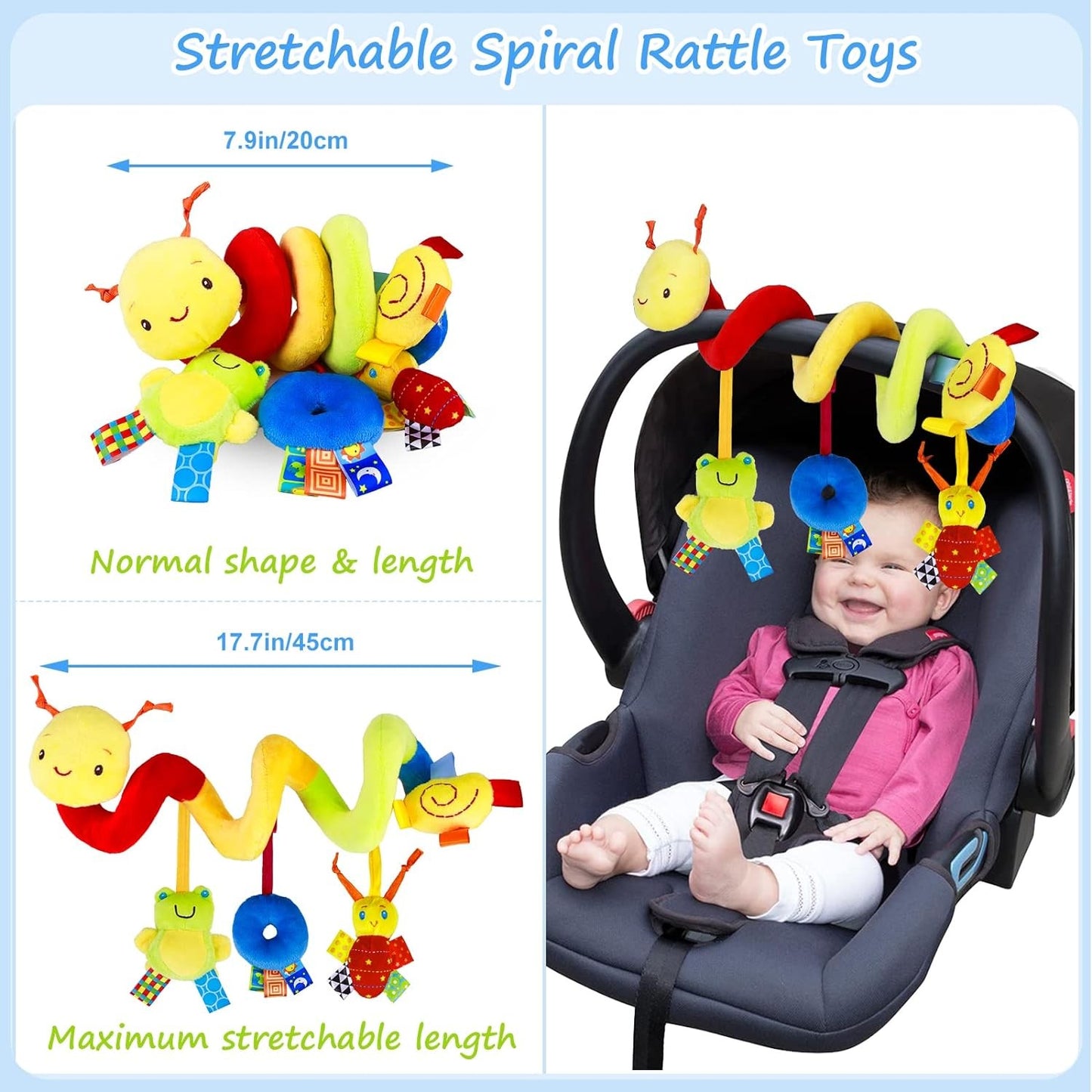 Car Seat Toys Infant Baby Spiral Activity Hanging Rattle Toys Plush Hanging Stroller Sensory Toys For Newborn Gift
