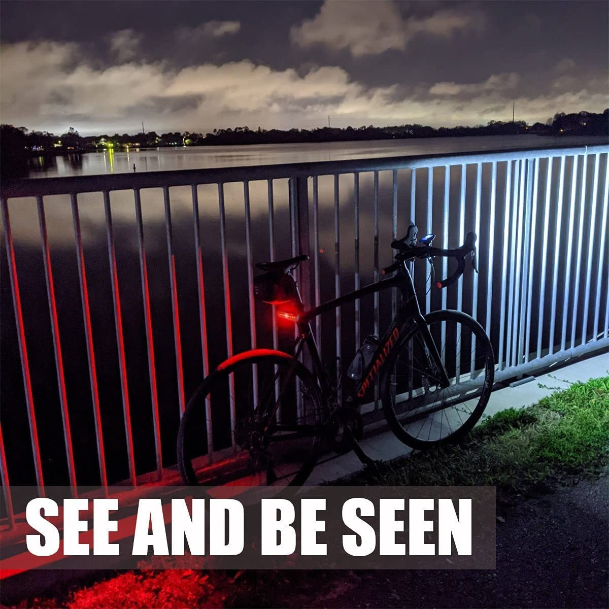 NATFIRE 2 Pcs Bike Light USB Rechargeable 3600LM Bike Headlight 6*LED Super Bright Flashlight Front Lights and Color Rear light