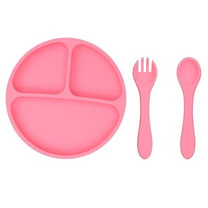 3PCS Children's Tableware Set Baby Eating Food Training Silicone Tableware Set Baby Sucker Feeding Dishes Plate With Spoon Fork