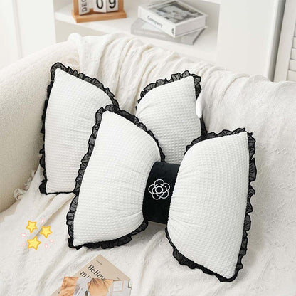 1pc Bowknot Pillow Lace Trim Lumbar Support Breathable Comfortable Waist Support Throw Pillow Girly Living Room Non-woven Fabric