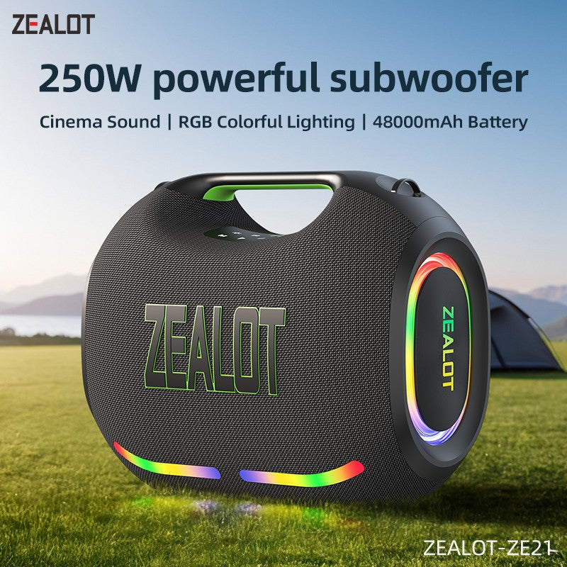 ZEALOT-ZE21 250W Alto Poder Sem Fio TWS Subwoofer Bluetooth Speaker Alto Volume À Prova D'Água Portátil Power Bank Som HIFI