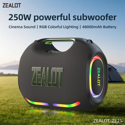 ZEALOT-ZE21 250W Alto Poder Sem Fio TWS Subwoofer Bluetooth Speaker Alto Volume À Prova D'Água Portátil Power Bank Som HIFI