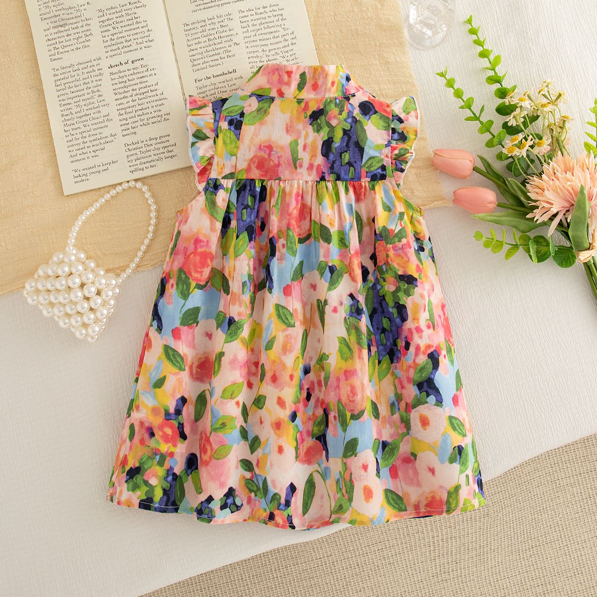 Baby Girl Dress, Summer New Sweet Flower Ruffled Sleeve Children'S Sleeveless Clothes Suitable For 0-3 Years Old