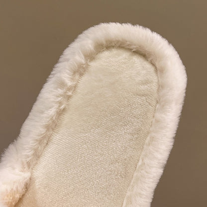 Casual Fluffy Slippers Women House Flats Fashion Winter Bowknot Love Designer Shoes Ladies Home Plush Platform Elegant Footwear