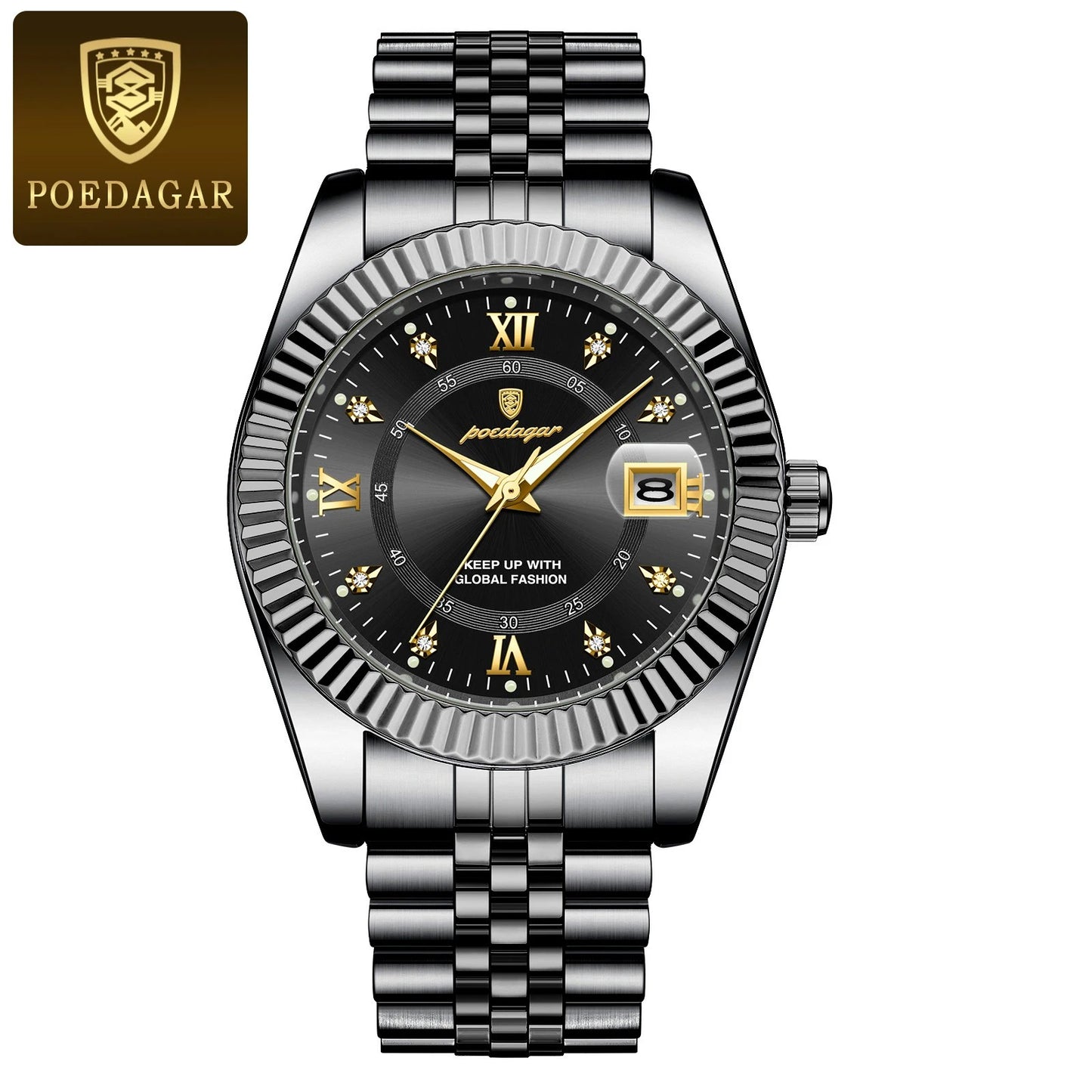 POEDAGAR Luxury Business Men Wristwatch Waterproof Luminous Date Military Man Watch Stainless Steel Fashion Men's Quartz Watches