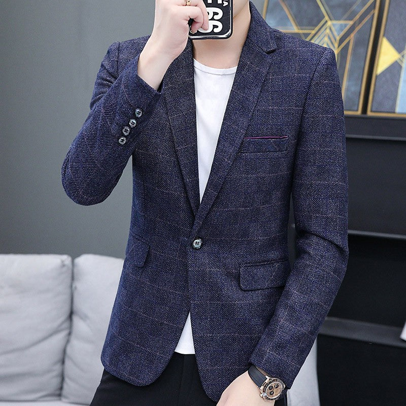 The 2025 autumn checkered suit jacket is a stylish, cool, casual, business and trendy Korean-style fitted suit jacket top