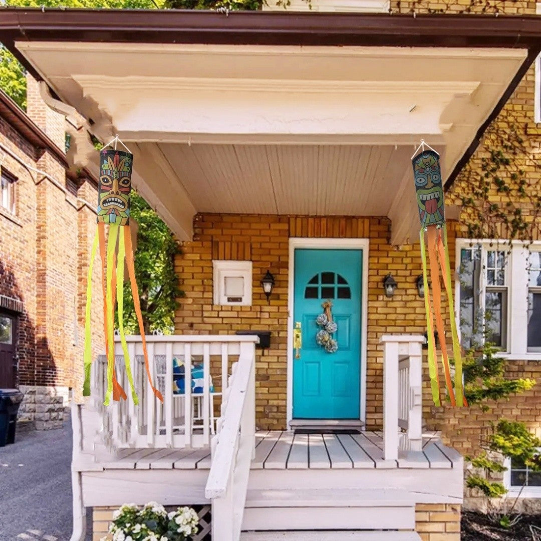 1 pcs Luan Tiki Totem Outdoor Windsock ,Tropical Party Celebration Garden Windsock decoration Aloha Hawaiian Ocean Decor